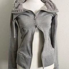 Lunivop  American Vintage Plush Thicken Hoodie for Women Winter New Niche Casual All Match Long Sleeves Zip Up Hoodie Slim Fit Y2k Top