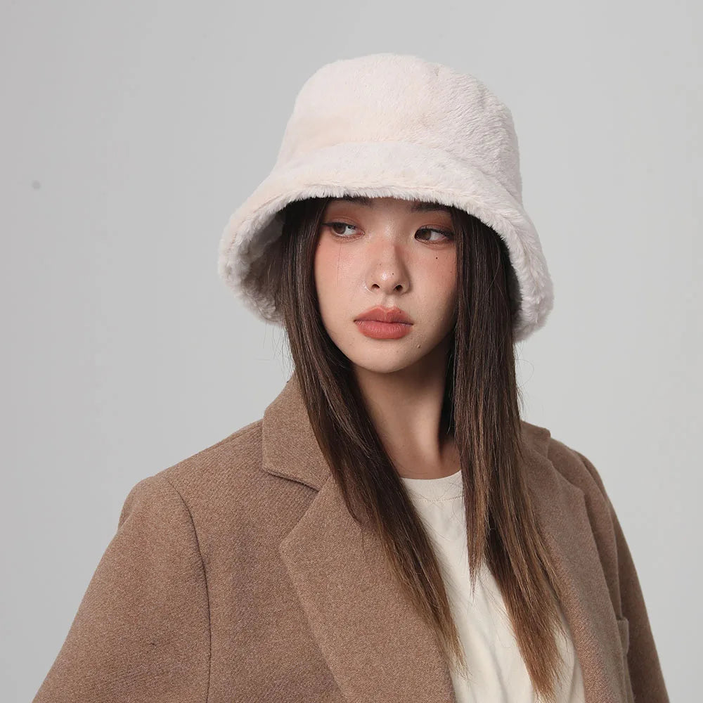 Lunivop NEW Funny Fashion Autumn Winter Leopard Fur Bucket Hat sheep Ear Ball Plush Fisherman Hat Soft Warm Thick Basin Bucket Hats