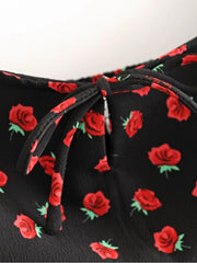 Lunivop  Sexy Women Bow Lacing up Slash Collar Back Elastic Ruched Long Robe Retro French style Summer Rose Flower Print Midi Sling Dress