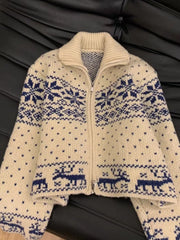 Lunivop Knit Zip Up Cardigan Women Cozy Fair Isle Zipper Front Sweater Jacket Teen-Girl Fall Winter Casual Chic Outfit