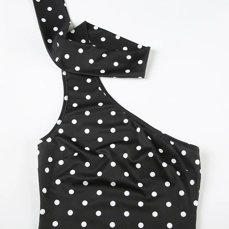 Lunivop  Asymmetrical Polka Dot Tank Top with Scarf Chic Sleeveless Skinny Black Cropped Tops Women Casual Streetwear Tee y2k Vest