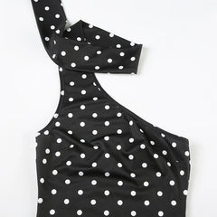 Lunivop  Asymmetrical Polka Dot Tank Top with Scarf Chic Sleeveless Skinny Black Cropped Tops Women Casual Streetwear Tee y2k Vest