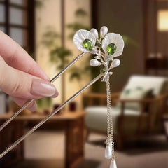 Lunivop  New Chinese Style Green Zircon Flower Hair Stick For Women Vintage Imitation Pearl Tassel Hair Stick Hair Accessories