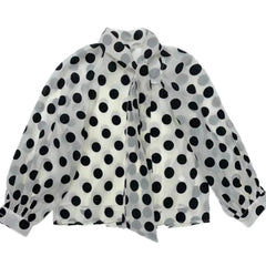 Lunivop  Women Sexy Tie bow Collar Polka Dot Semi Sheer Shirt Long Sleeve See Through Organza Blouse Transparent Loose Tops