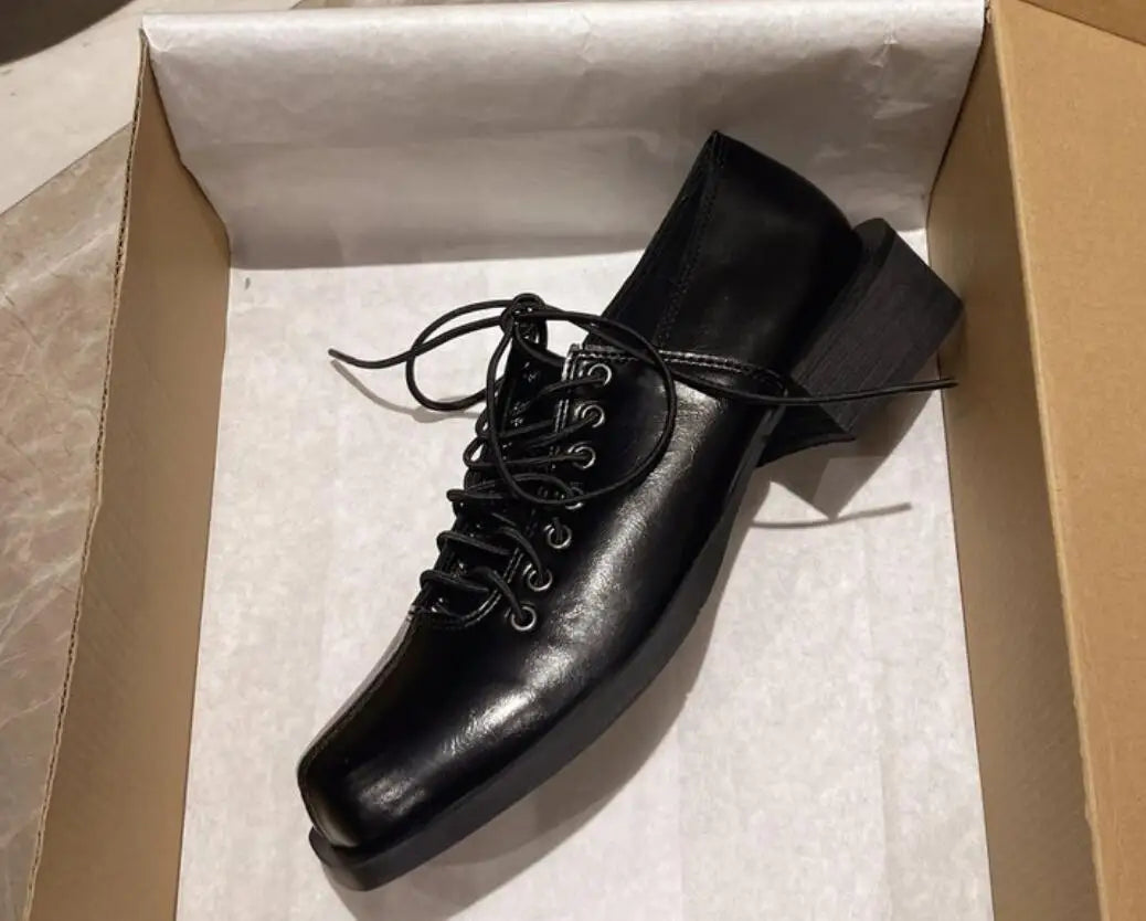Lunivop  French Mary Jane Shoes Women Square Head Chunky Women's Leather Shoes Retro Thick Heel Ballet SHOES Spring preppy style Footwear