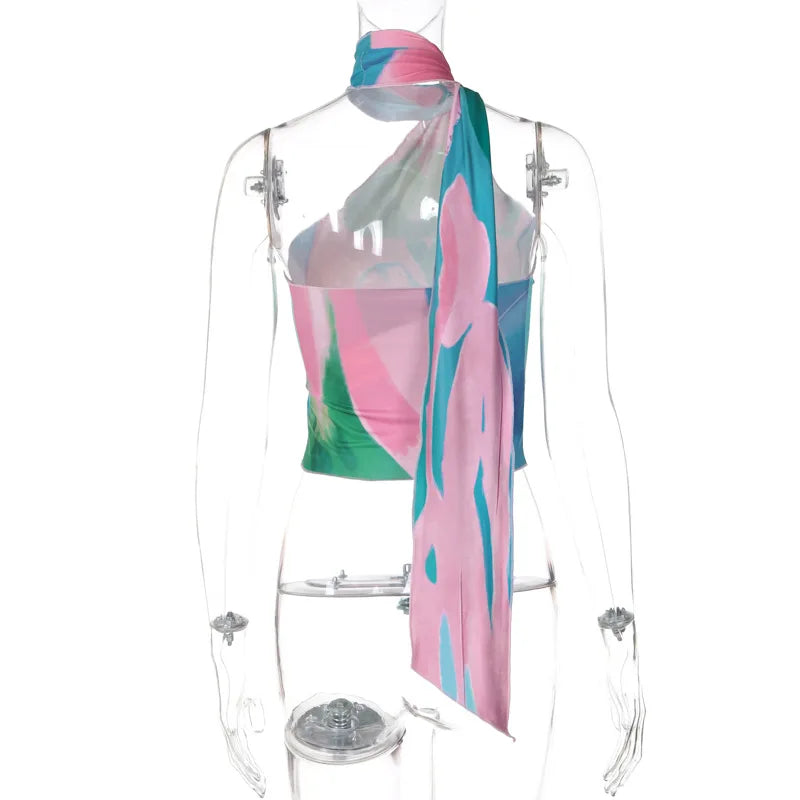Lunivop Tie Dye Print Halter Cami Tops Y2K Streetwear 2024 New Vacation Outfits Fashion Summer Casual Women Clothing