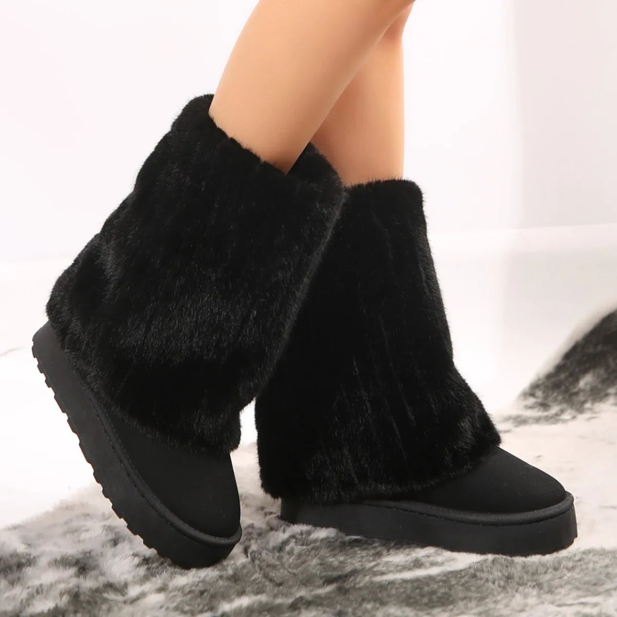 Lunivop Winter Mid-calf Boots Thick Plush Thick Sole Non-slip Fashion Solid Color Cotton Women Boots  Retro Brown Snow Boots