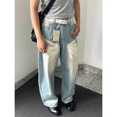 Lunivop Y2K Blue Jeans For Women High Quality High Waist American Street Wide Leg Pants Hip Hop Vintage Straight Autumn Trousers