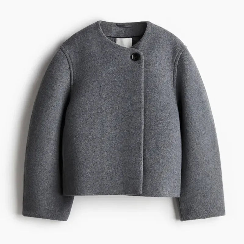Lunivop Casual Single Button Women's Short Coats Elegant Solid O-neck Long Sleeved Jackets Female Autumn Warm Loose Commute Outwear Tops