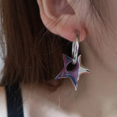 Lunivop Kpop Silver Color Stainless Steel Irregular Star Hoop Earrings For Women Men Fashion Street Hip hop Earring Punk Party Jewelry