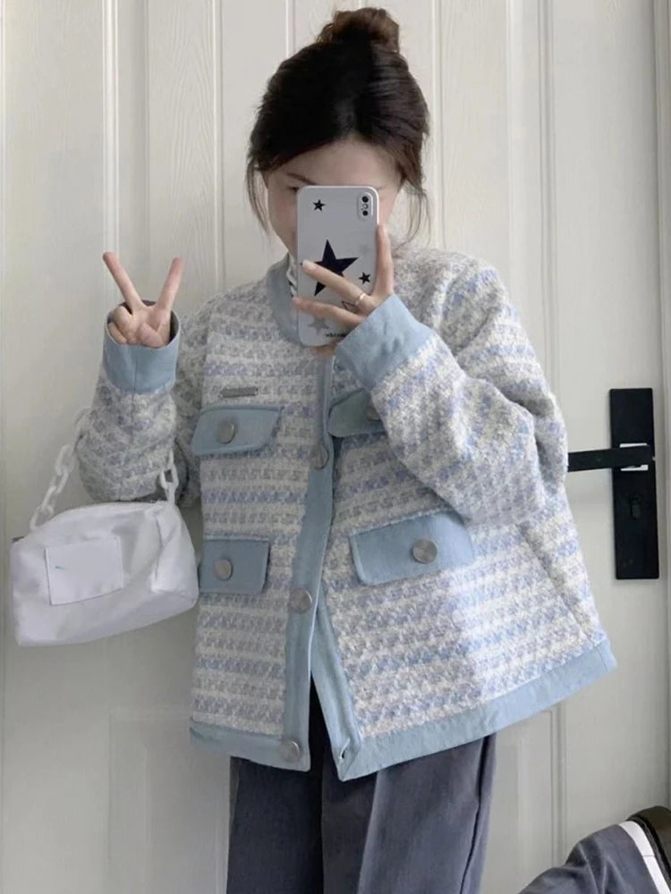 Lunivop Fall Women Sweet Tweed Jacket Vintage Casual Long Sleeve Elegant Coat French Cute O Neck Women Fall Winter Retro Tops New