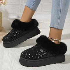 Lunivop New 2025 Winter Ankle Snow Boots Women Fashion Shiny Fur Short Plush Warm Flats Slippers Platform Shoes Indoor Cotton Flip-Flops