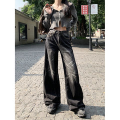 Lunivop Black High Waist Women Jeans Chic Design American Fashion Vintage Streetwear Wide Leg Jean Female Trouser NEW Baggy Denim Pants