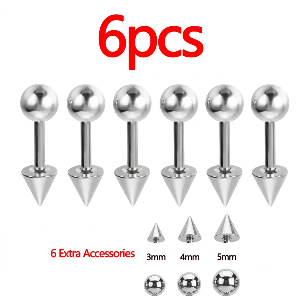 Lunivop  6PCS Stainless Steel Cartilage Earrings Set Helix Piercing Studs Straight Barbell 6mm 8mm with Ball Spike Ends Ear Jewelry