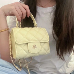 Lunivop  Sweet Yellow Diamond Quilting Handbag Women Diamond Chain Square Shoulder Bag Ladies Leather Stitching Flower Mini Crossbody Bag