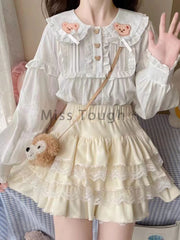 Lunivop Autumn Winter Sweet Solid Elastic Waist Skirt Women Elegant Chic Lace  High Waist Short Skirt Female Design Cute Cake Skirt New
