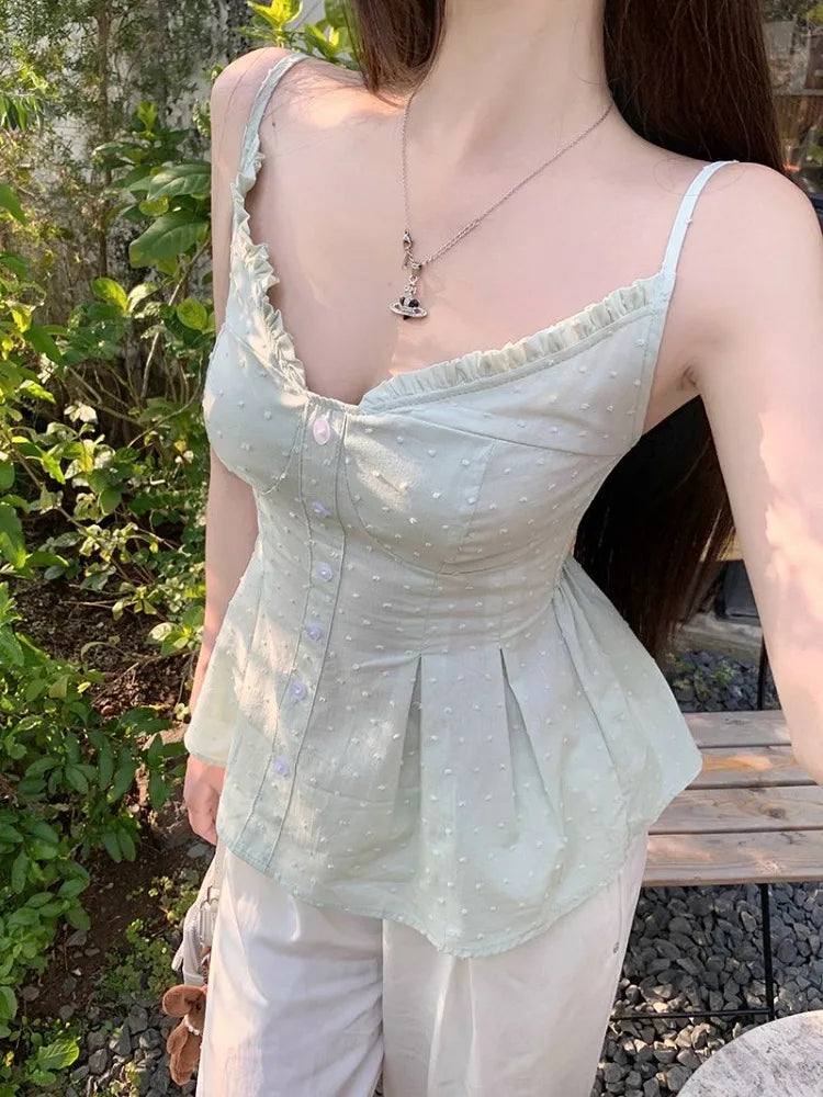 Lunivop  striped Camis Women Strapless Backless Slim Summer Fashion V Neck Ruffles Patchwork Female Crop Tank Tops Casual Party