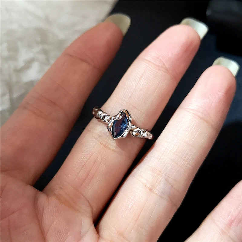 Lunivop Kpop Fashion Y2K Crystal Heart Adjustable Ring Irregular Geometry Punk Vintage Rings For Women Girls Cute Jewelry Accessories