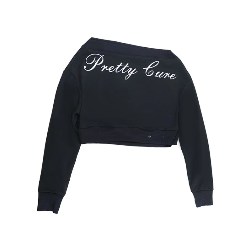 Lunivop  BKLD Inclined Collar Letter Printed Fashion Crop Tops Autumn New Street Style Long Sleeve Loose Asymmetric Sexy Casual Pullovers