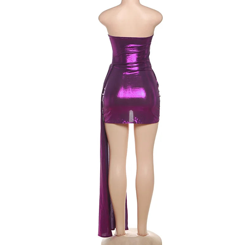 Lunivop Sexy Purple Bodycon Dresses For Women 2025 Party Night Clubwear Outfits Strapless Backless Draped Mini Dress