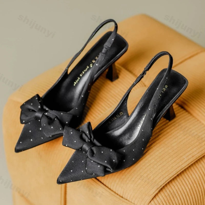 Lunivop Sweet Bowknot Hollow High Heels Women's Stilettos New French Temperament Pointed Toe Sandals Summer Slingback Pumps Zapatos