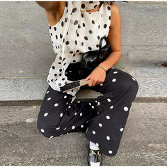 Lunivop  Sleeveless Polka Dot Women'S Top Same Color Scheme With Polka Dot Ribbon Round Neck Summer Versatile Commuting Female's Blouse