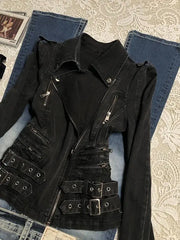 Lunivop  Punk Motorcycle Coat Vintage Y2k Clothes Goth Jackets American Harajuku Winter Hoodied Woman Sweatshirts Fashion Emo Chic