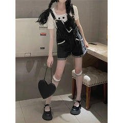 Lunivop  New Lace Edge Salt Denim Suspender Shorts for Women Spring Thin Loose Straight High Waist Wide Leg Pants the dress black dress white dress