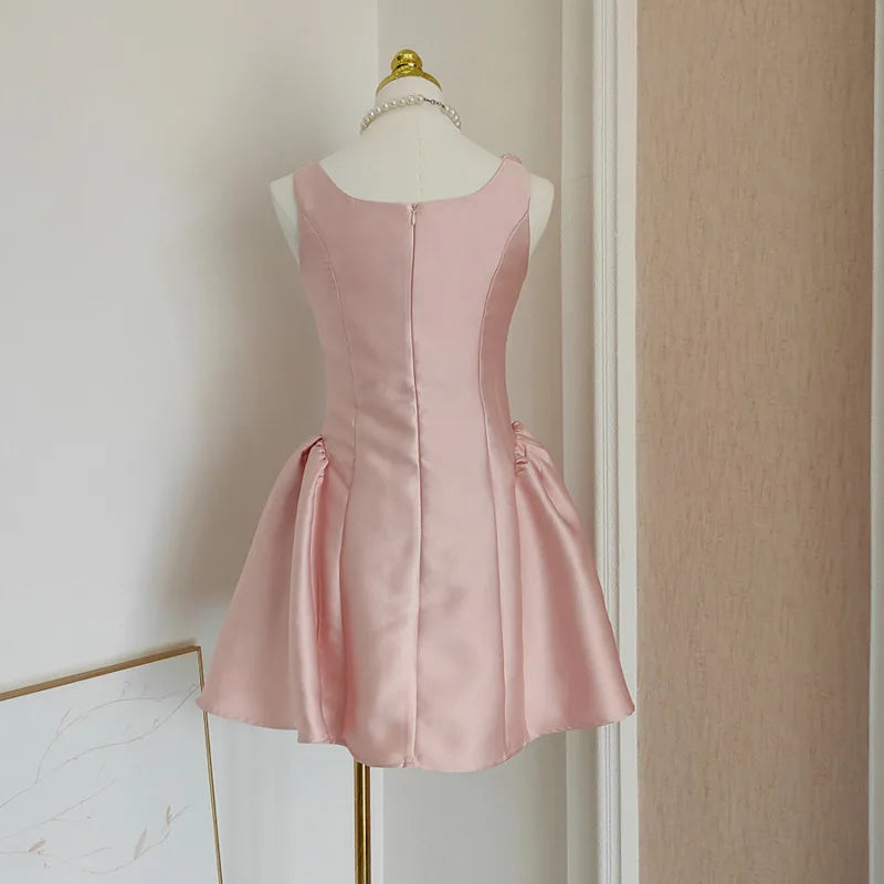 Lunivop  Fashion Solid Color Flowers Dress Women's Sleeveless Waist Retraction A Line Dresses 2025 Summer New Tide