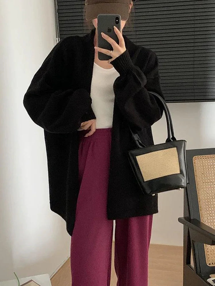 Lunivop Cozy Knit Cardigan Sweater for Women Oversize Long Sleeve Open Front Sweater Coat Autumn Winter Minimalist Casual Outfit