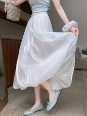 Lunivop Elegant Stain White Long Skirt Women High Waist Fashion Korean Sweet Skirts Casual Design Summer Gown Ball Long Skirts New