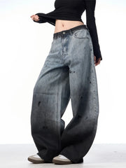 Lunivop  American Retro Washed Gradient Y2K Baggy Pants Women High Waist Bending Knife Pants Loose Wide Leg Floor-Length Pants Streetwear