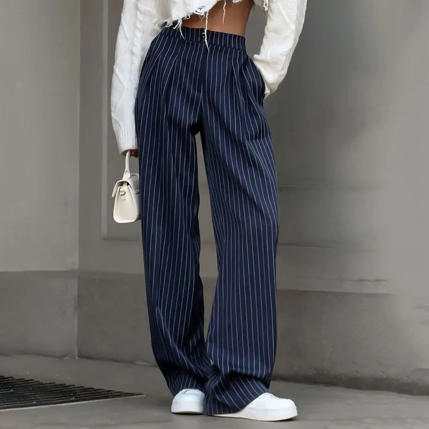 Lunivop  New Korean Fashion Striped Women Wide Pants Casual Designer Straight Trousers Vintage High Waist y2k Baggy Pants