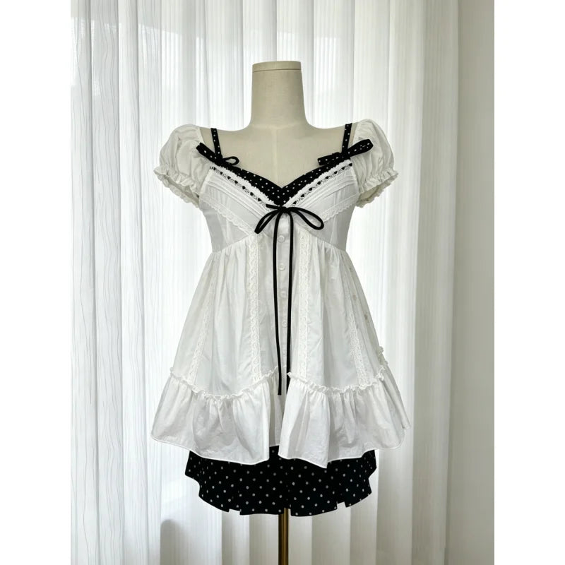 Lunivop  Kawaii Harajuku 3 Piece Set Women Gothic Lolita Lace Shirt Slim Y2K Skirt Aesthetic Korean Fashion Suit Chic
