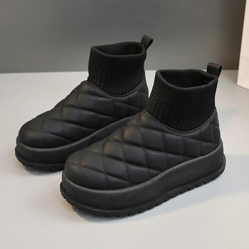 Lunivop Warm Ankle Boots Winter Women's Fashion Plaid Warmth Plush Cotton Shoes New Waterproof Down Cloth Short Barrel Snow Boots