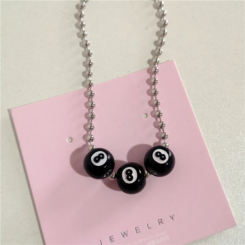 Lunivop Kpop Fashion Vintage Black 8 Billiard Ball Pendant Beads Necklace For Women Men Hip Pop Punk Grunge Jewelry Y2k 90s Accessories