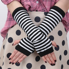 Lunivop Long Fingerless Gloves Black Punk Cuff for Women Gothic Lolita Girls Men Hip-hop Glove Elbow Stretch Winter Arm Warmer Mitten