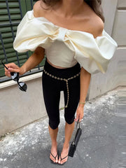 Lunivop  Sexy Big Bow Women Top Party Solid Slash Neck Pleated Patchwork Sleeveless Female Vest Summer Holidays Lady Blouses