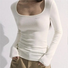 Lunivop  Long Sleeve T-shirt Women Korean Simple Solid Slim Fit Waist Base Tops Spring New Versatile Y2k Spicy Girl Casual Tees