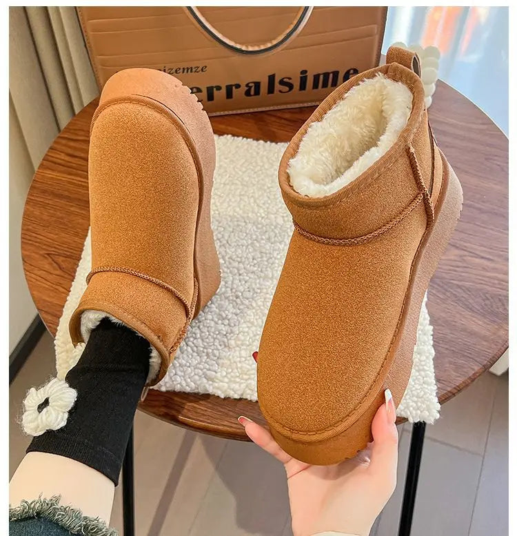 Lunivop Luxury Winter Women Short Plush Warm Snow Boots Casual Shoes New Suede Fur Chelsea Ankle Boots Flats Platform Ladies Shoes