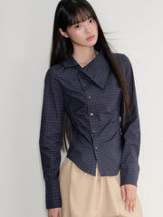 Lunivop Vintage Slim Plaid Shirt Women Elegant Fall Long Sleeve Design Blouse Casual Preppy Style Female Retro Korean Sweet Tops