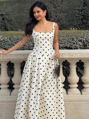 Lunivop  Casual Polka Dot Print Sleeveless Maxi Dress Women Fashion Square Neck High Waist A-line Long Robe Summer New Party Gowns01