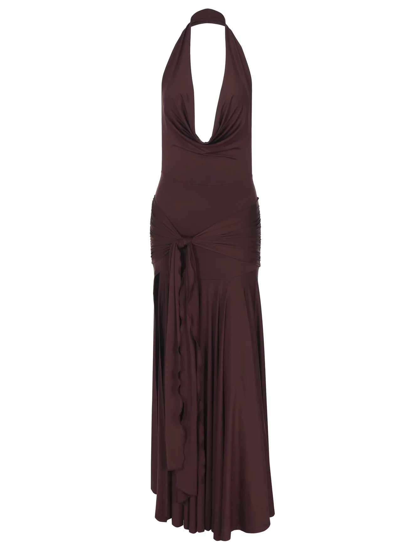 Lunivop Deep V Neck Backless Split Maxi Dresses For Women 2025 Sexy Summer Brown Long Dress Women Beach Vacation Outfits