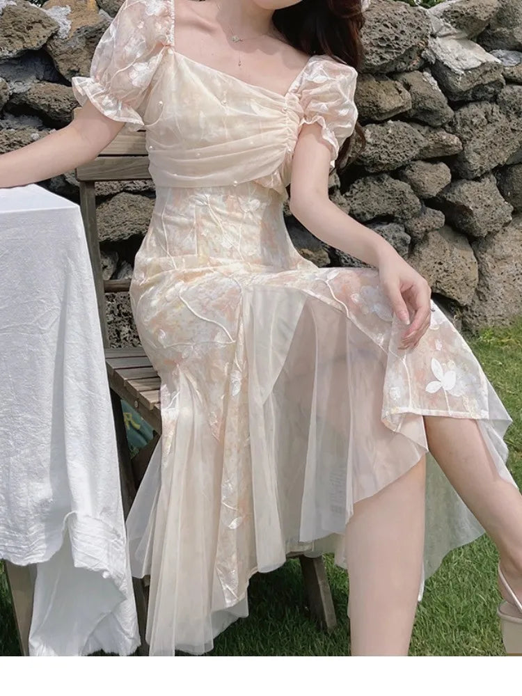 Lunivop  Women Fashion New Elegant Casual Dress Summer Vintage Chic Slim Floral Party Birthday Vestidos Female Clothes Long Robe