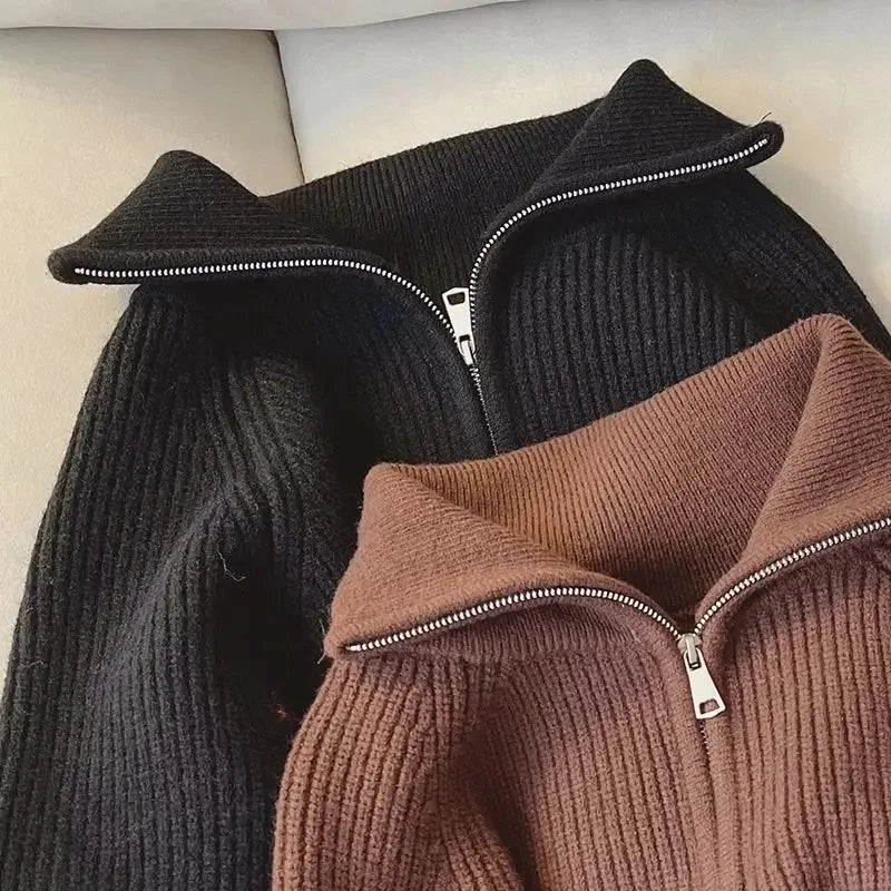 Lunivop Half Zip Collar Sweater Women Pullovers Soft Knitted Long Sleeve Short Jumper Fall Winter Teen-girl Korean Fashion Outfit