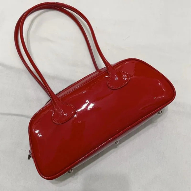 Lunivop Red Underarm Bag Purse Women High Street Hot Girls Patent Leather Casual Handbag Female Vintage Bowling Bag Aesthetic