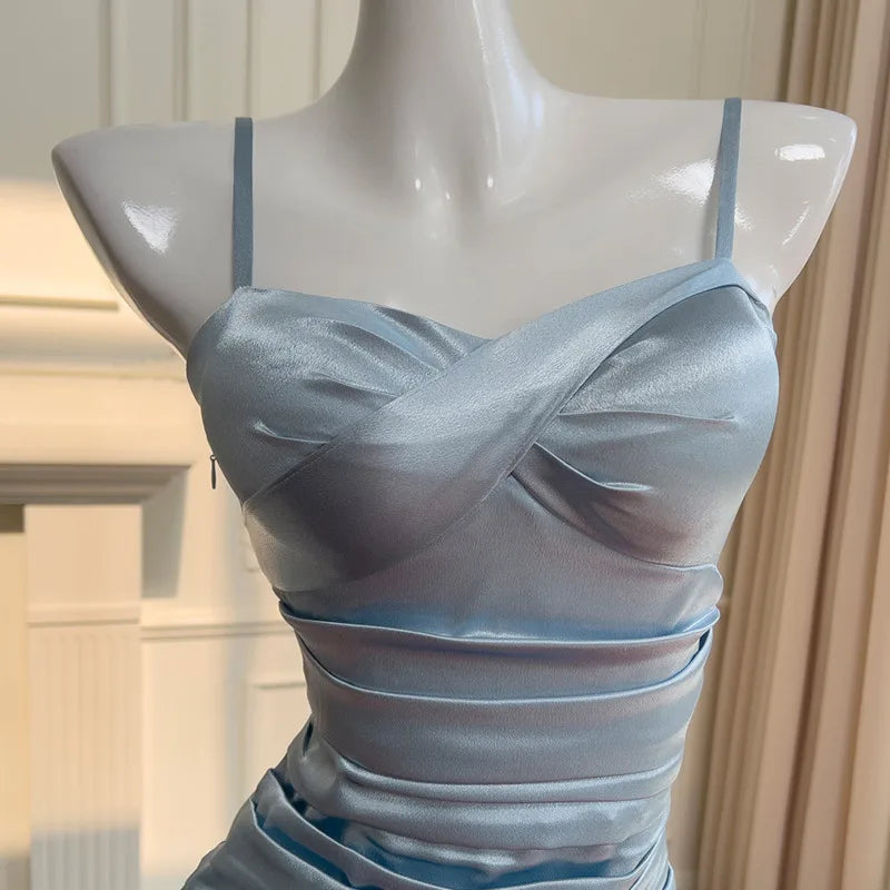 Lunivop Fashion Folds Slim Dress Women's Irregular Ruffled Edge Waist Cinching Suspender Dresses 2025 Summer New Tide
