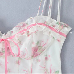 Lunivop  Women Wire Bra Wood ears Bow V Collar Push Up Bandage Backless Sling Dress Sexy Floral Print Night Out Party Summer Robe