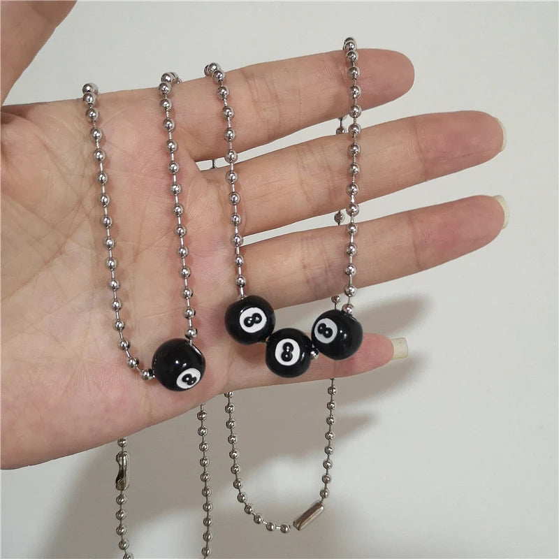 Lunivop Kpop Fashion Vintage Black 8 Billiard Ball Pendant Beads Necklace For Women Men Hip Pop Punk Grunge Jewelry Y2k 90s Accessories