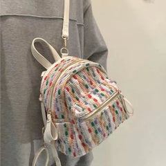Lunivop   Rainbow Knit Backpack Women Harajuku Color Block Small Capacity Student Backpack Ladies Fashion Unique Daily Mochilas Mujer